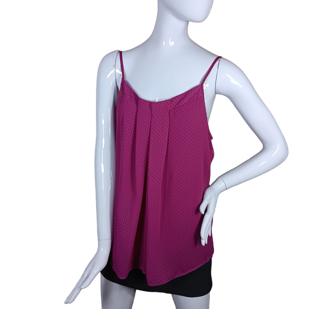 New York and Co. Fuchsia Blouse Size Large Polka Dot Fully lined